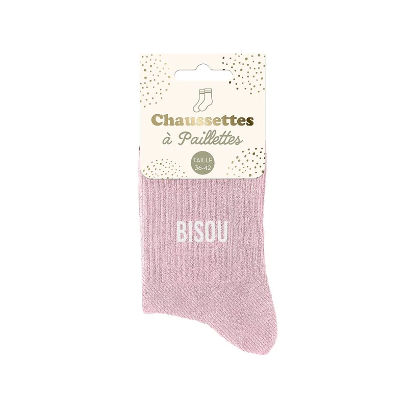 Chaussettes à paillettes "Bisou" / Taille unique : 36-42