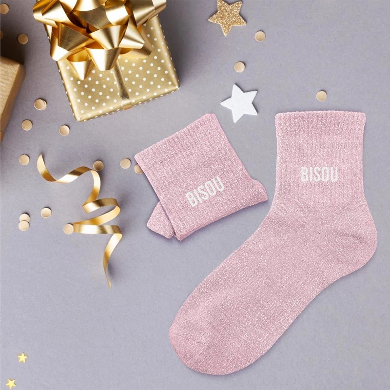 Chaussettes à paillettes "Bisou" / Taille unique : 36-42