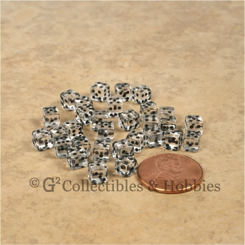 D6 5mm Deluxe Rounded Edge 30pc MINI Dice Set - Transparent Clear