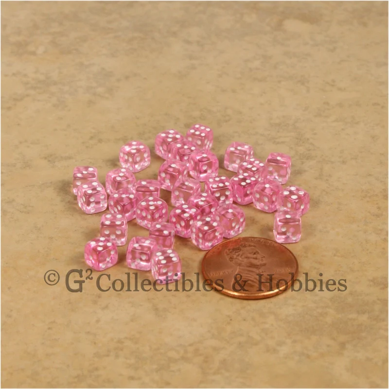 D6 5mm Deluxe Rounded Edge 30pc MINI Dice Set - Transparent Pink