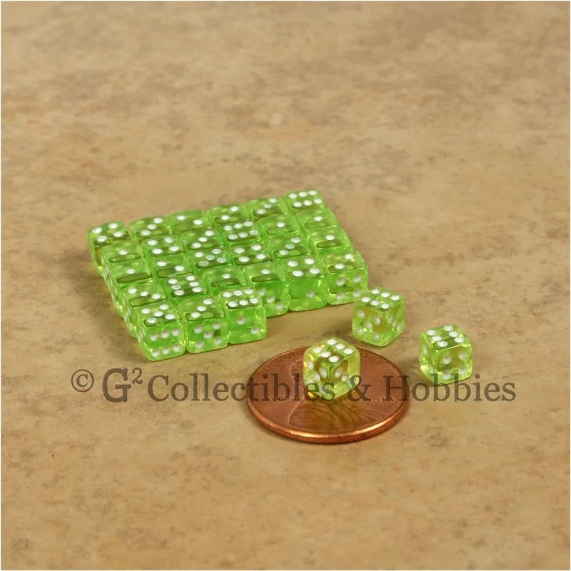 D6 5mm Deluxe Rounded Edge 30pc MINI Dice Set - Transparent Lime Green