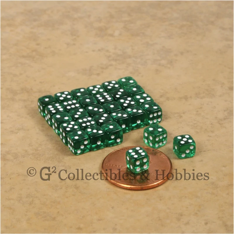 D6 5mm Deluxe Rounded Edge 30pc MINI Dice Set - Transparent Green