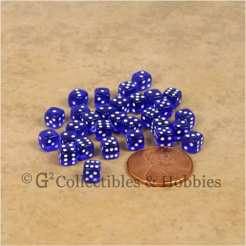 D6 5mm Deluxe Rounded Edge 30pc MINI Dice Set - Transparent Blue