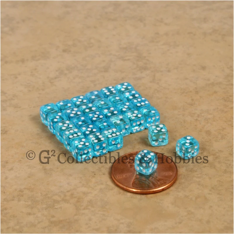 D6 5mm Deluxe Rounded Edge 30pc MINI Dice Set - Transparent Aqua Blue