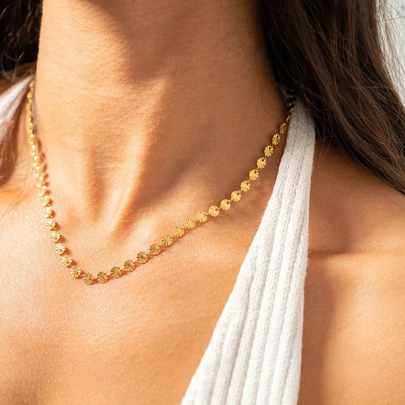 Collier soleil en acier inoxydable PVD Or 18K