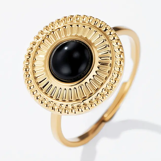 Bague en acier inoxydable pierre noire