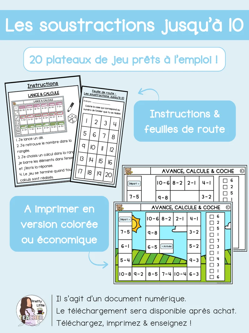 Les soustractions jusqu'à 10