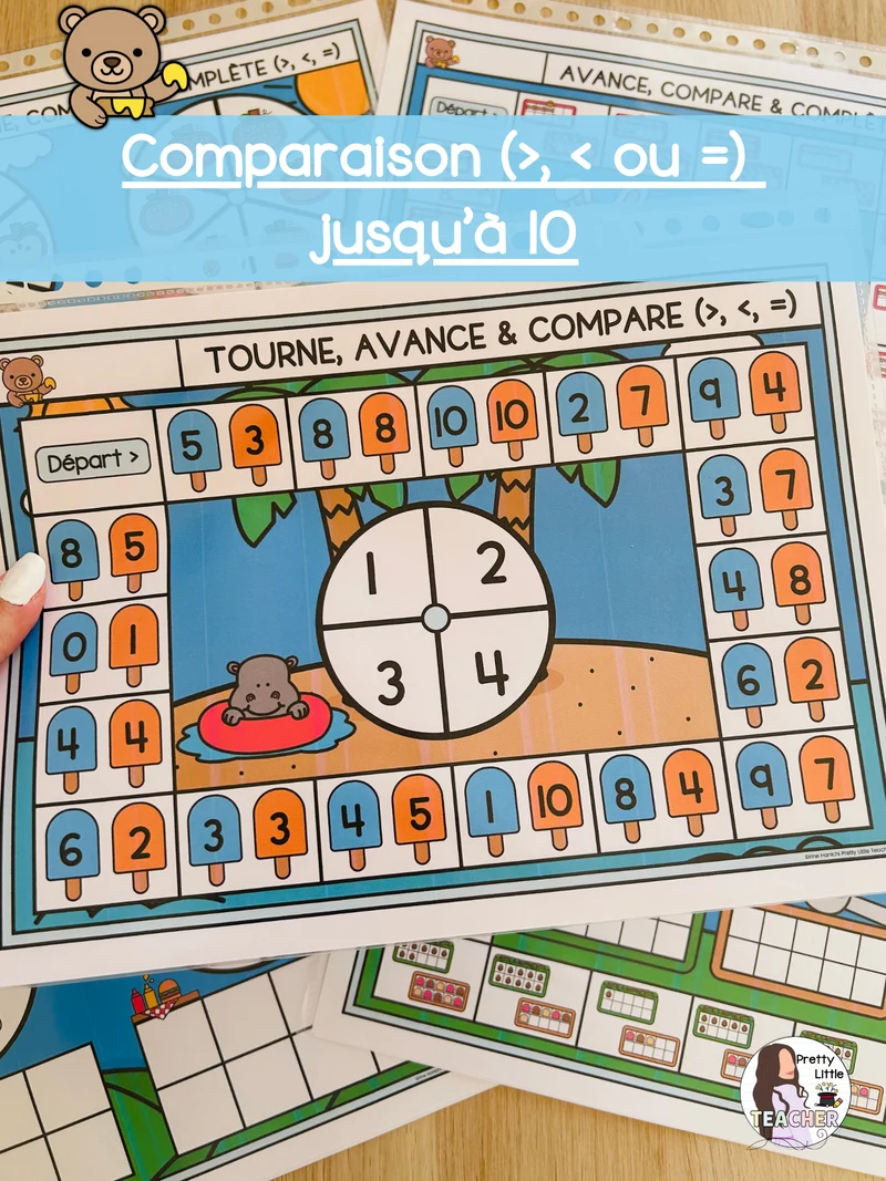 Comparaison (>, < ou =) de nombres jusqu'à 10