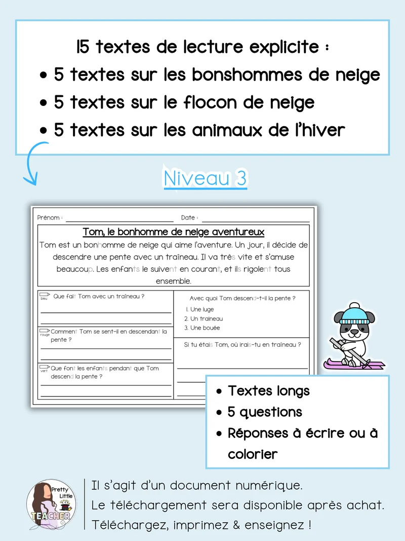 Lecture niveau 3 sur l'hiver