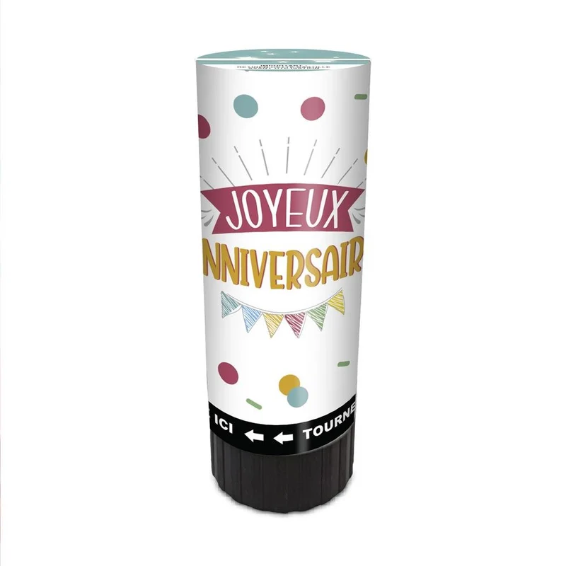 Mini canon à confettis multicolores - Joyeux anniversaire