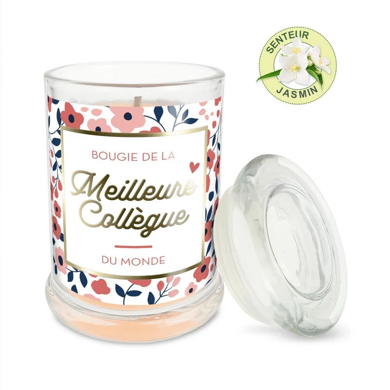 Bougie en verre "Meilleure collègue" au Jasmin