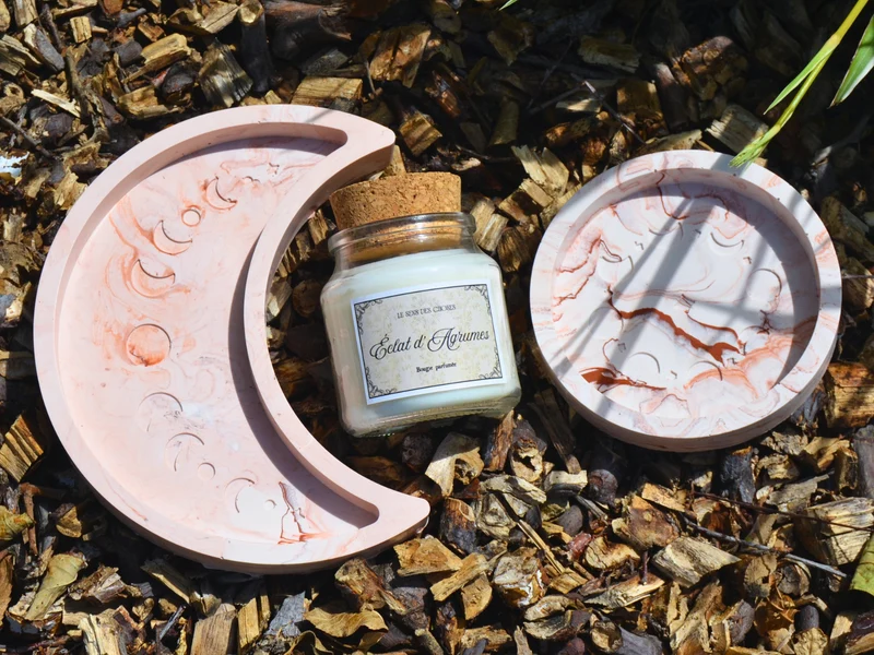 Bougie végétale et plateaux phases de la Lune