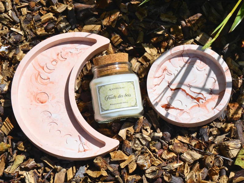 Bougie végétale et plateaux phases de la Lune