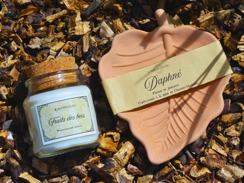 Bougie végétale et vide-poche feuille Daphné