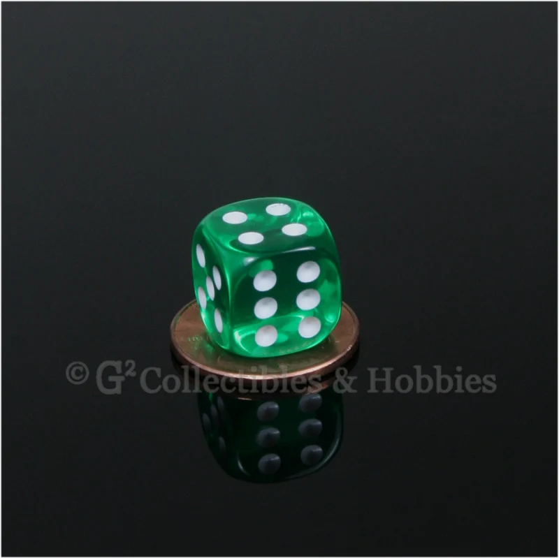 D6 12mm Transparent Green with White Pips 10pc Dice Set
