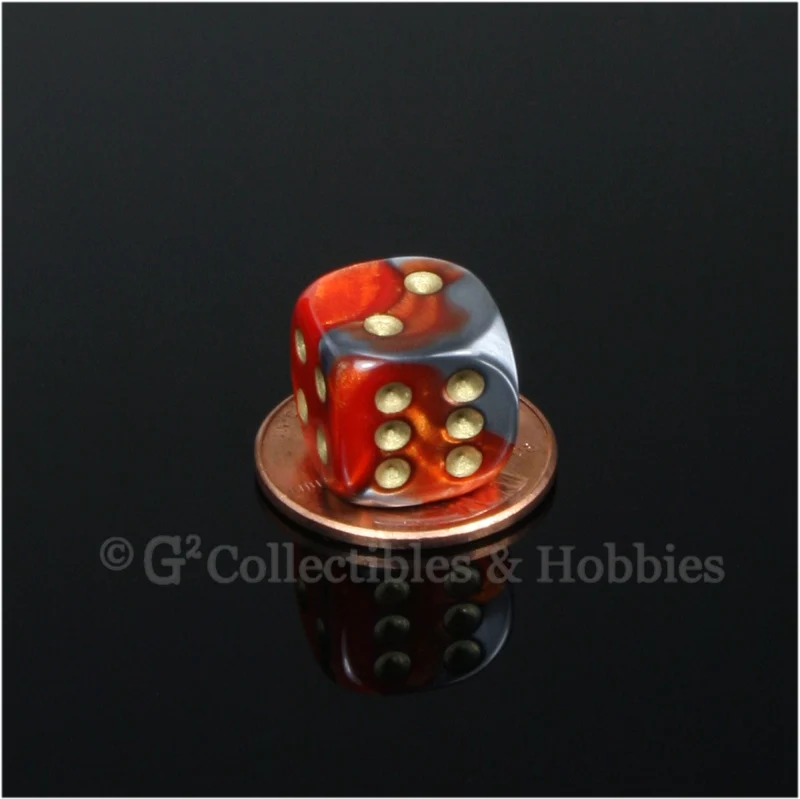 D6 12mm Gemini Orange/Steel Gray with Gold Pips 10pc Dice Set