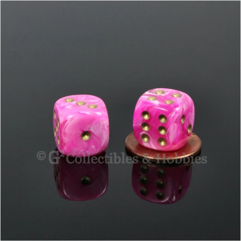 D6 12mm Vortex Pink with Gold Pips 10pc Dice Set
