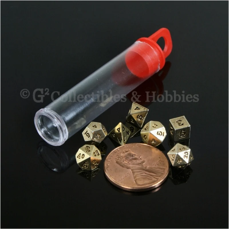 Miniature RPG Dice Set Micro Metal Gold-Colored 7pc