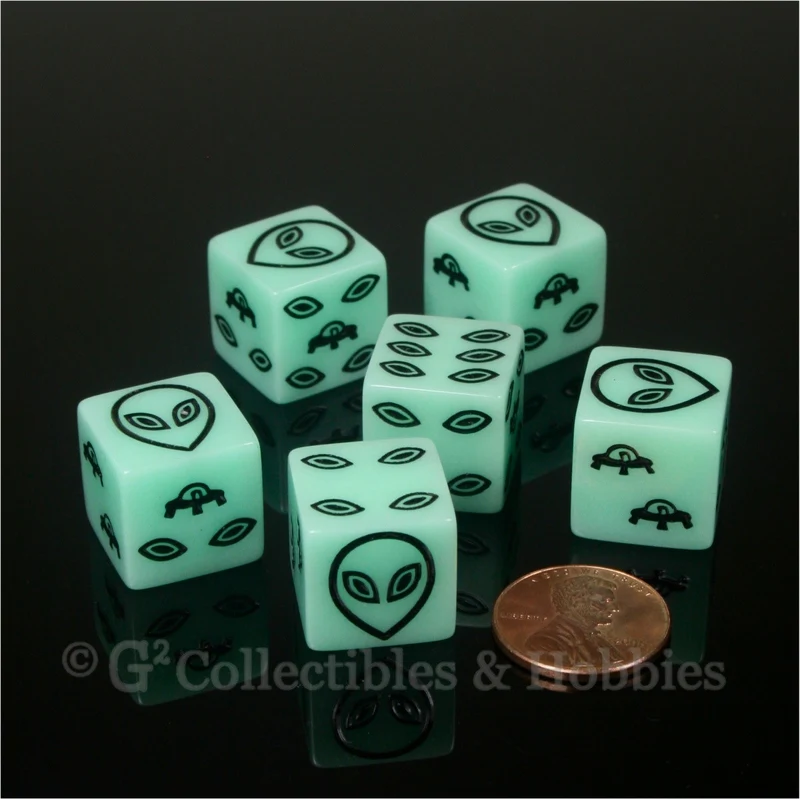 Alien UFO Glow in the Dark 6pc Dice Set - Black