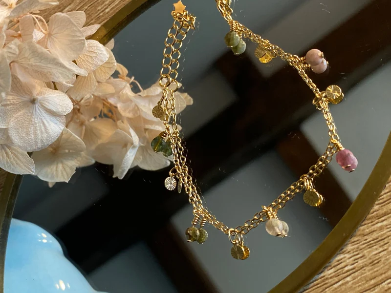 1 Bracelet Joe en Pierres naturelles Doré à l'or fin 24 carats