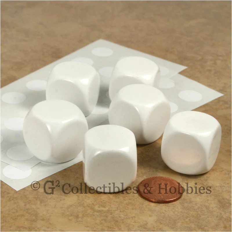 D6 22mm Blank White Rounded Edge 6pc Dice Set