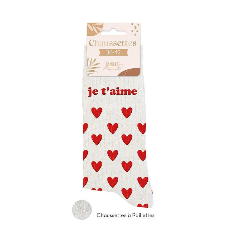Chaussettes paillettes "Je t'aime" / Taille unique : 36-42