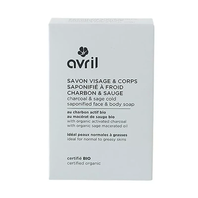 Savon à froid visage et corps au Charbon & Sauge certifié bio - Avril