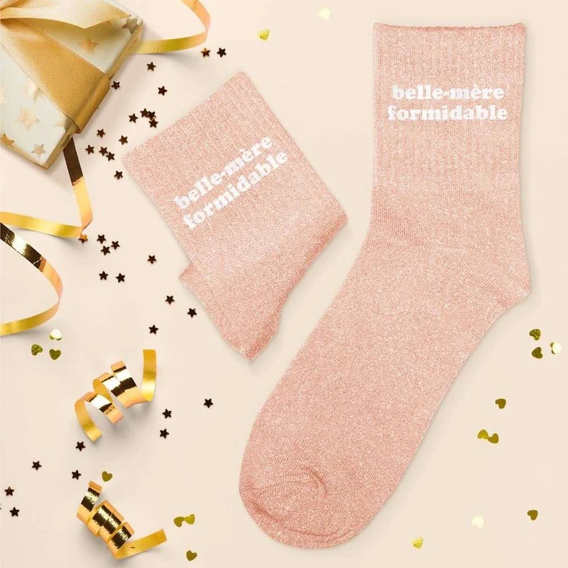 Chaussettes paillettes "Belle-mère formidable" / Taille unique : 36-42