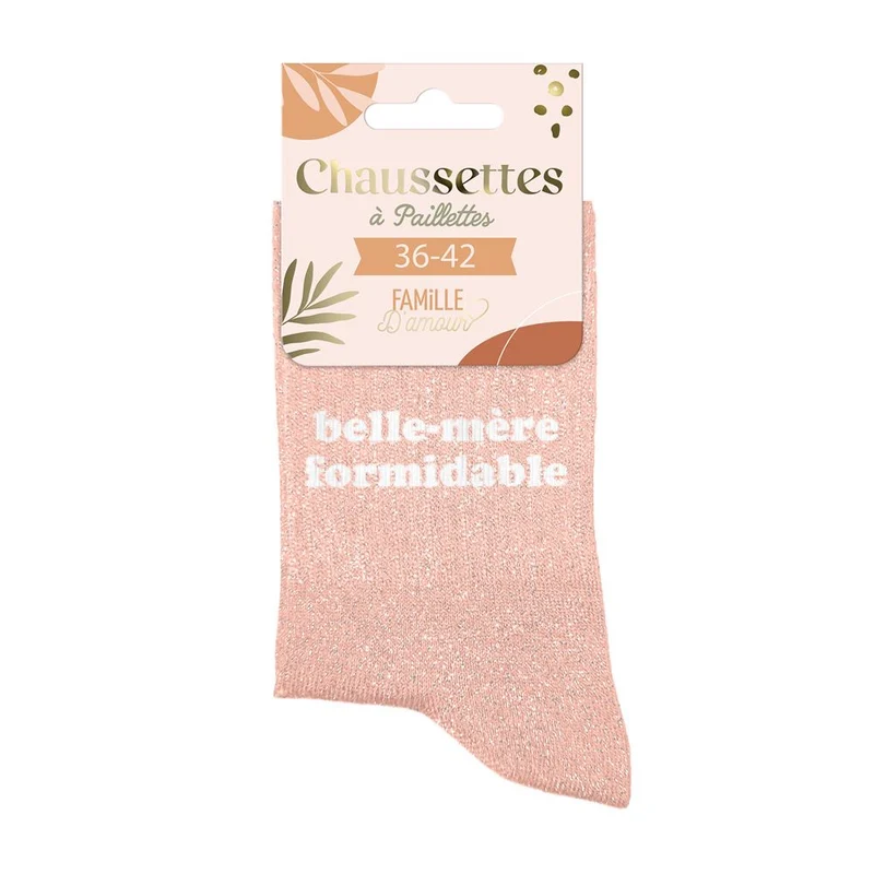 Chaussettes paillettes "Belle-mère formidable" / Taille unique : 36-42