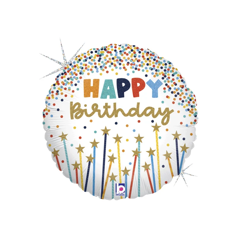 Ballon hélium – Happy Birthday Confettis et Etoiles