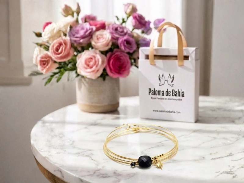 Semainier Gold Agate Noire et acier dore
