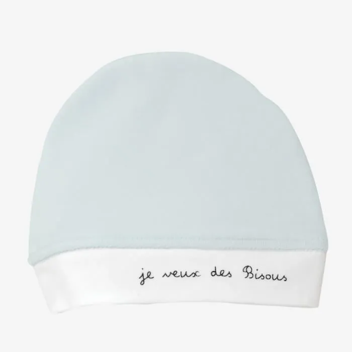 Bonnet de naissance "Je veux des bisous"
