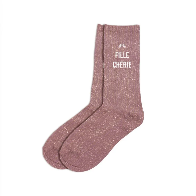 Chaussettes à paillettes "Fille chérie" / Taille unique : 36-42