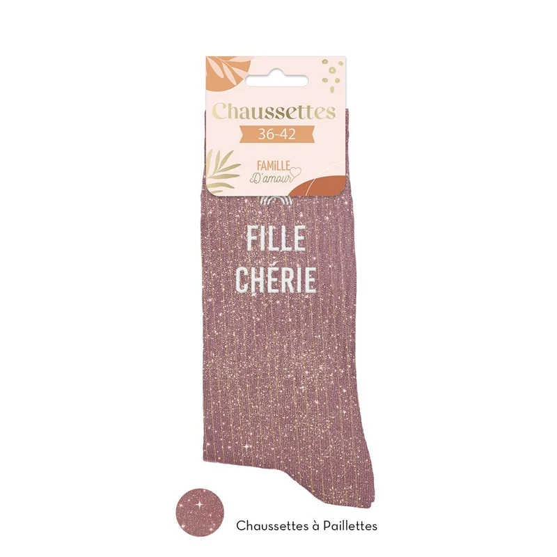 Chaussettes à paillettes "Fille chérie" / Taille unique : 36-42