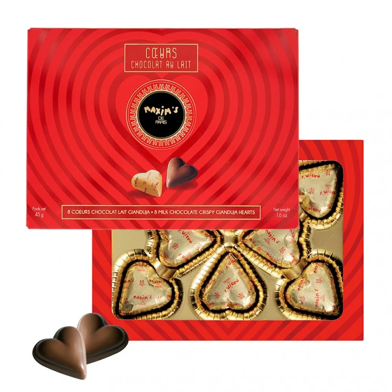 Boîte de 8 délicieux cœurs en chocolat praliné