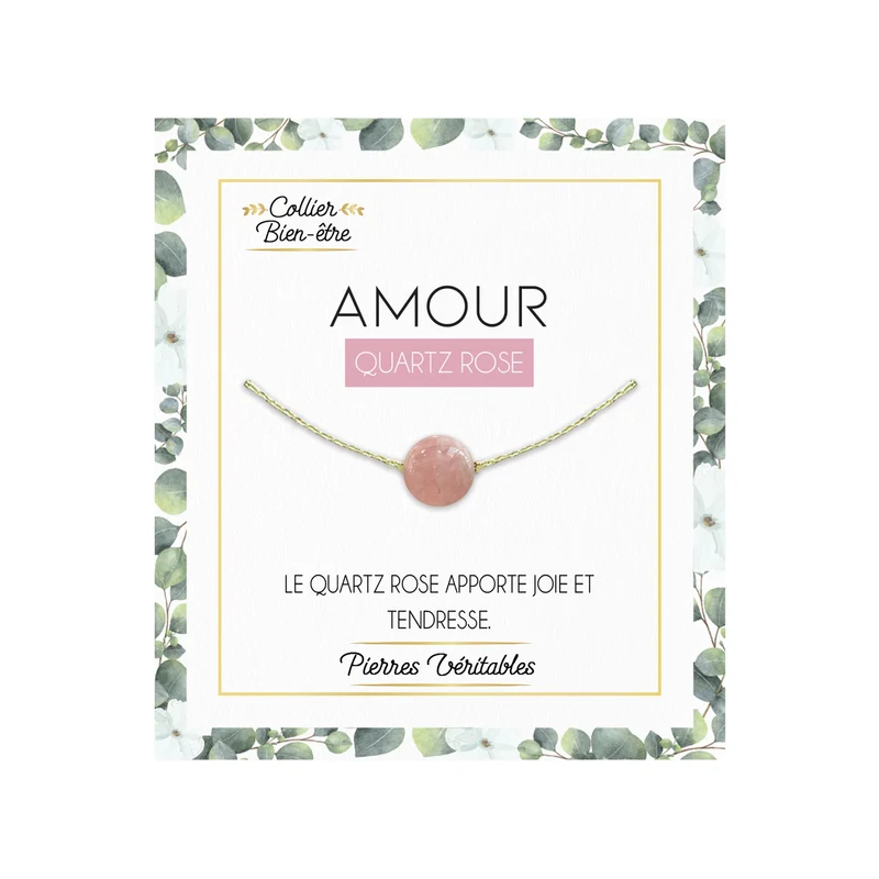 Collier avec pierre de Quartz rose aux vertus "Amour"