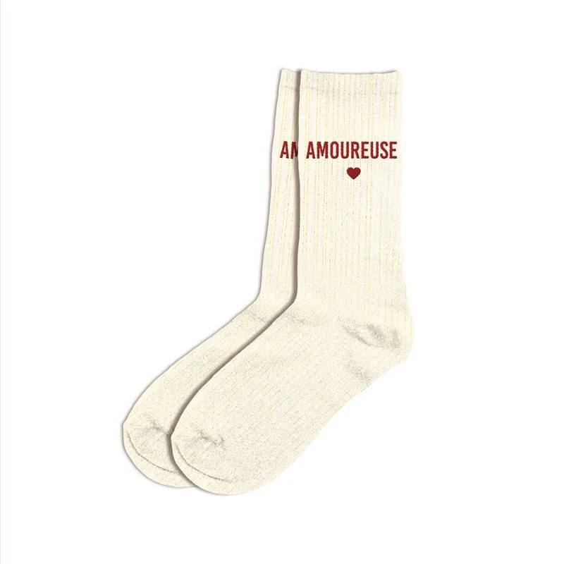 Chaussettes paillettes amoureuse / Taille unique : 36-42