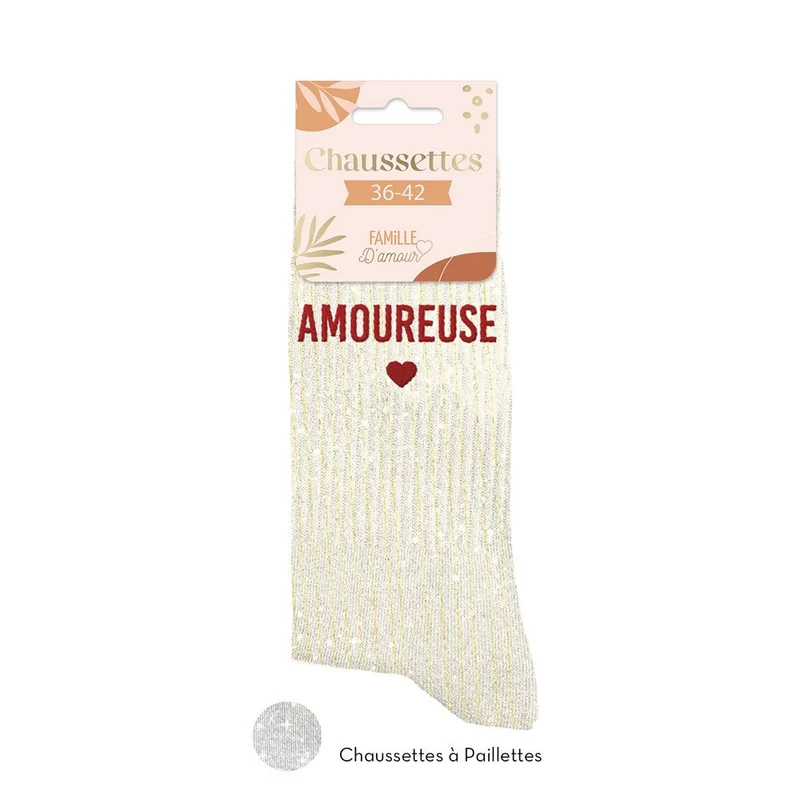 Chaussettes paillettes amoureuse / Taille unique : 36-42