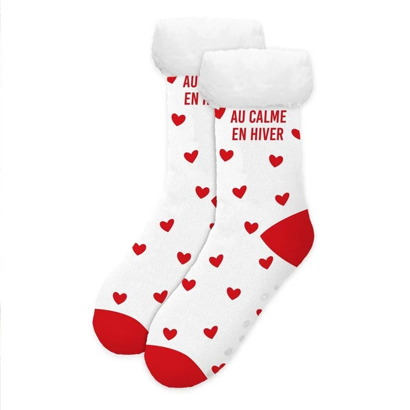 Chaussettes moumoute d'hiver coeur femme / Taille unique : 36-42