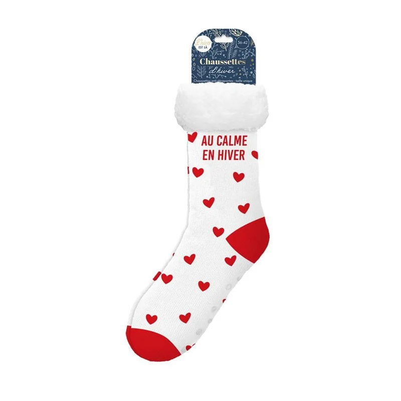 Chaussettes moumoute d'hiver coeur femme / Taille unique : 36-42