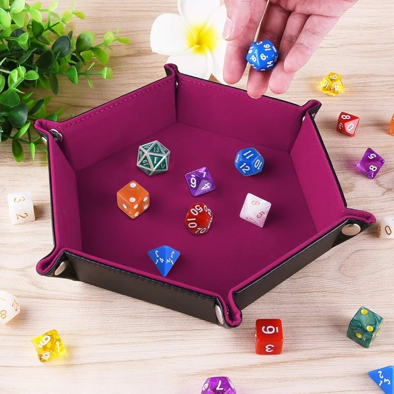 PLATEAU À DÉS PLIABLE EN VELOURS - ROSE HEXAGONAL