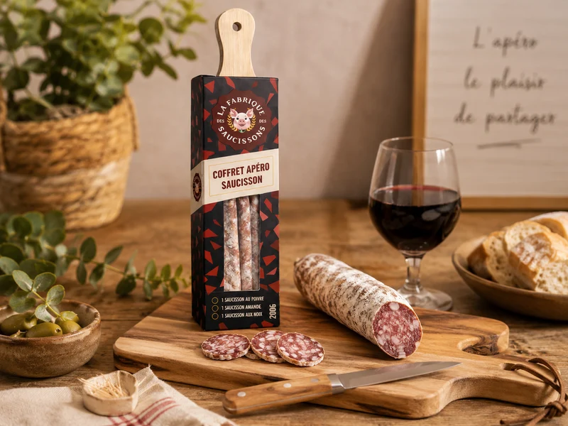 Coffret Apéro Artisanal – Saucisson, Planche & Couteau