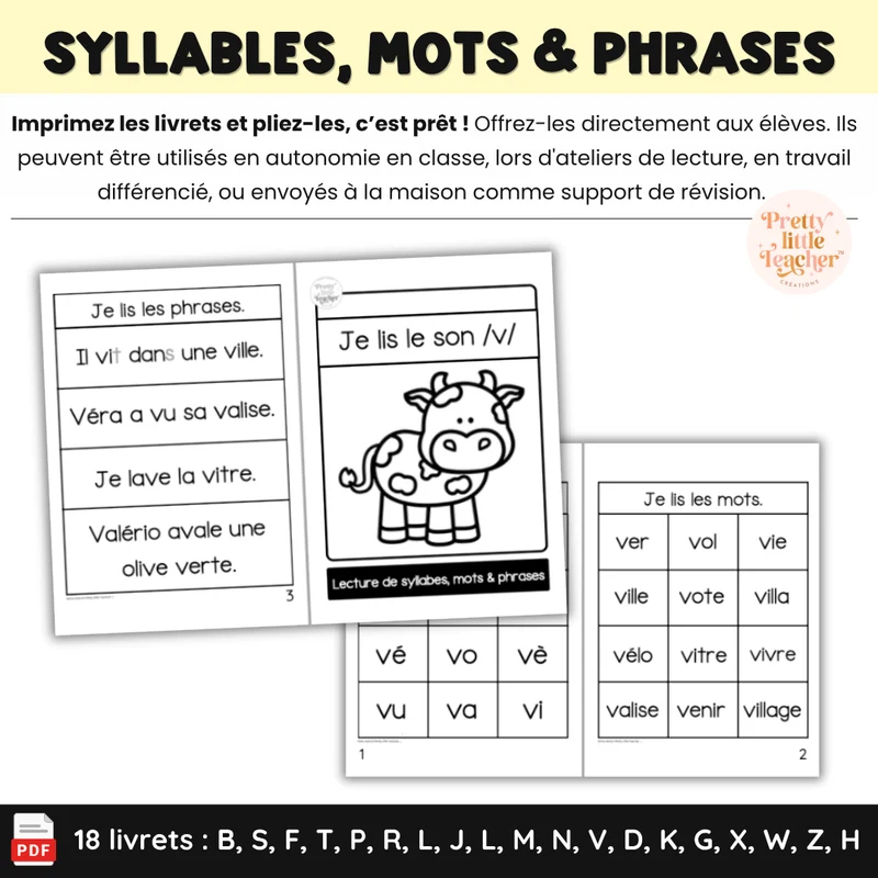 Apprendre à lire les syllabes, mots et phrases (18 livrets de sons simples)