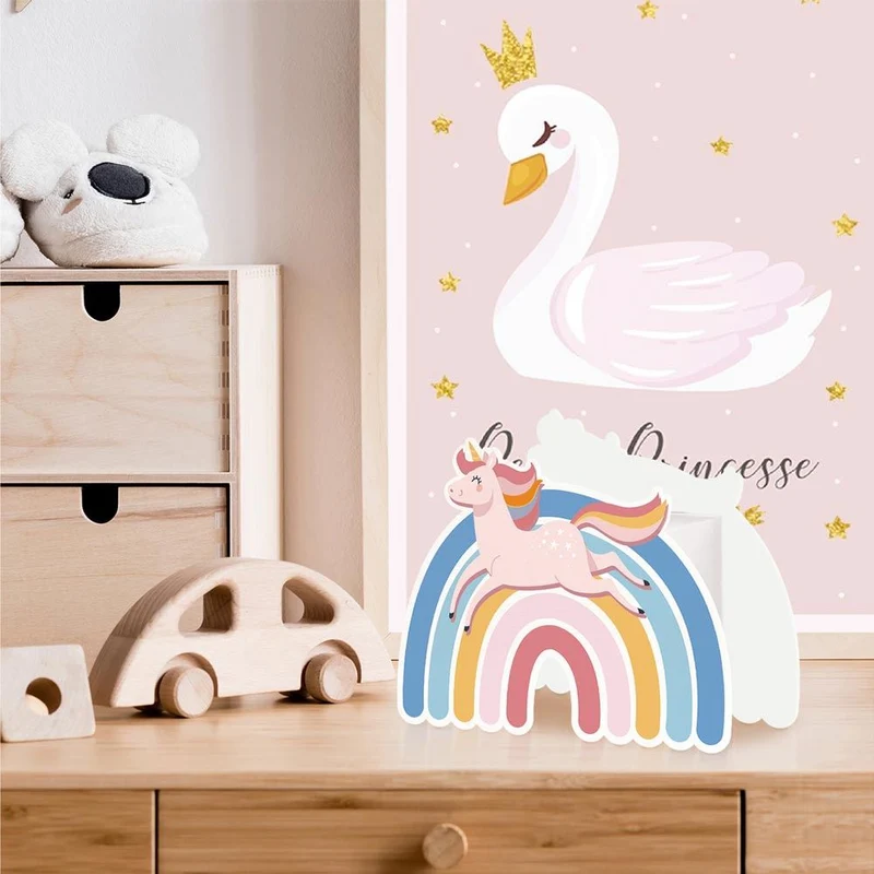 Tirelire bois licorne arc-en-ciel