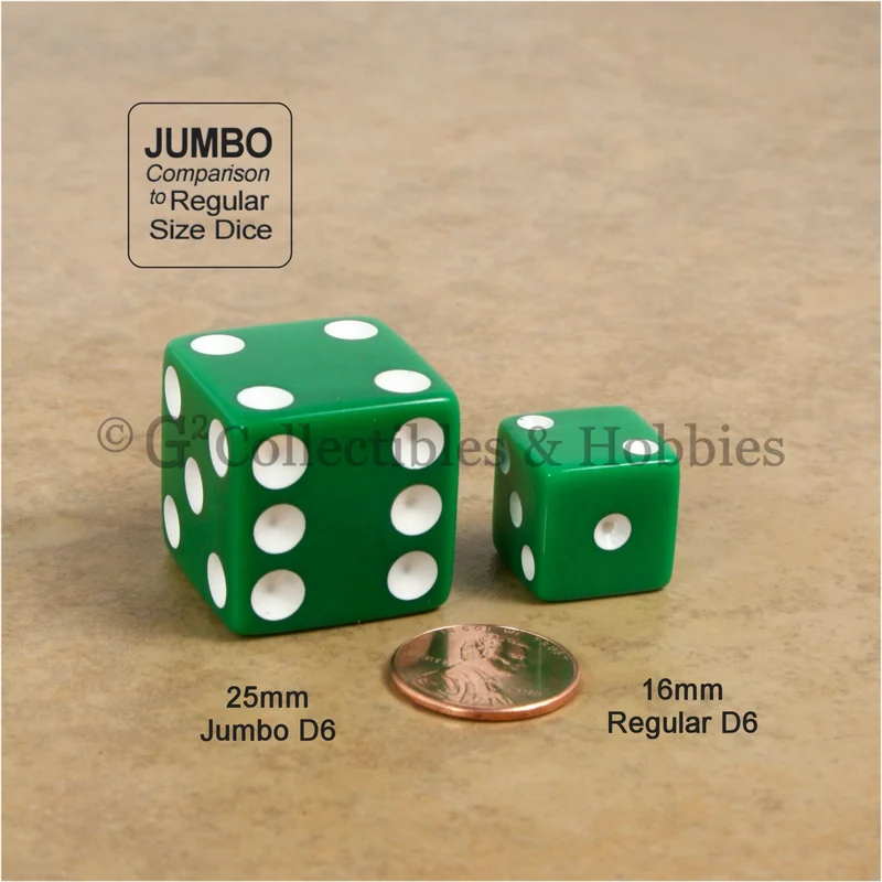 D6 25mm Opaque Green with White Pips 10pc Dice & Bag Set