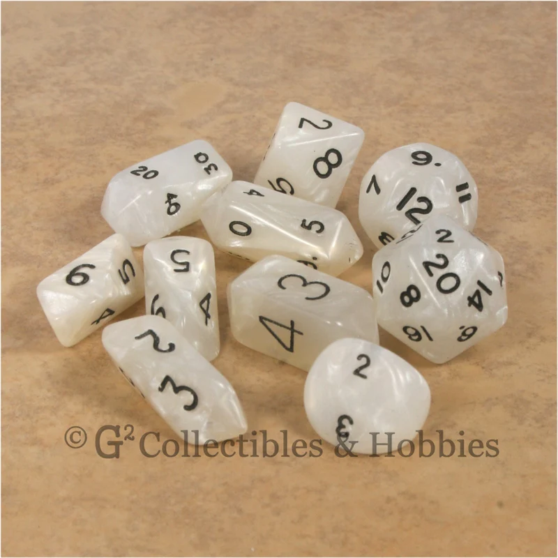 RPG Dice Set Hybrid Pearl White with Black Numbers 10pc