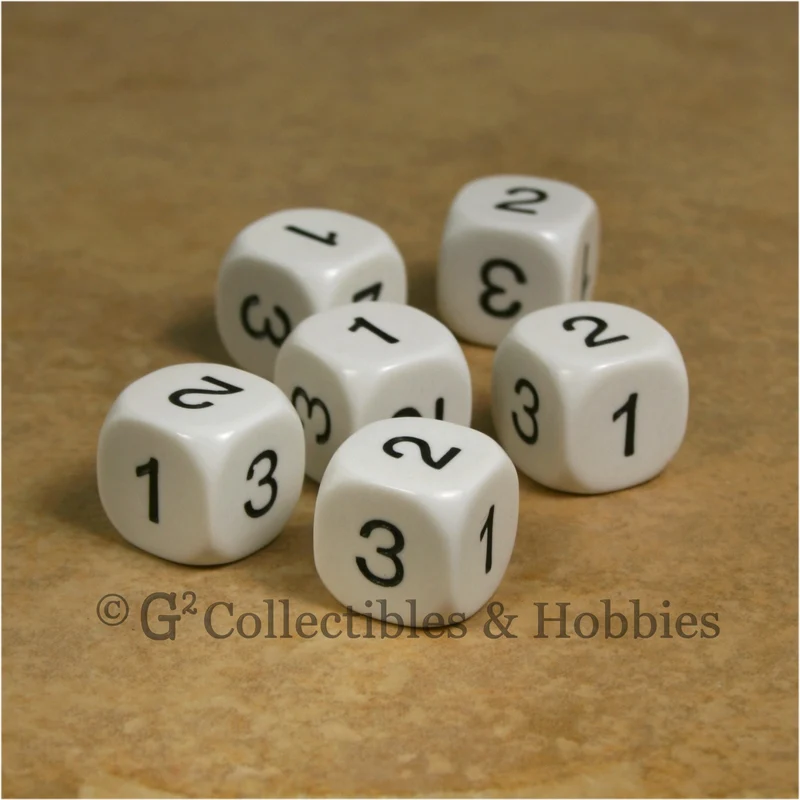 D3 (6 Sided) RPG Dice Set 6pc - White