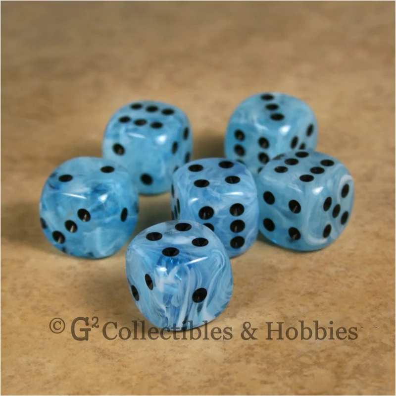 D6 16mm Deluxe Swirl Ice Blue 6pc Dice Set