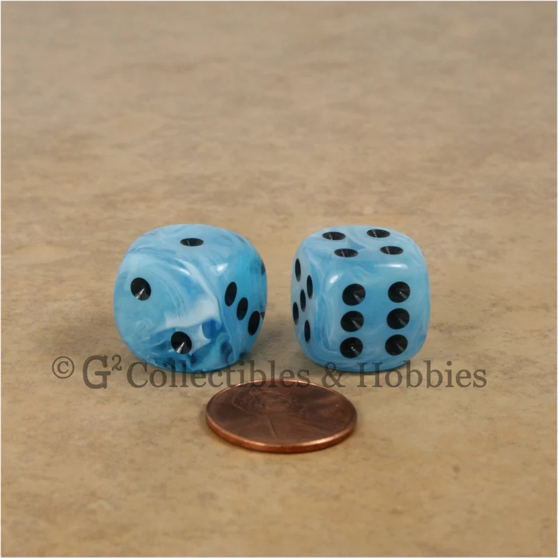 D6 16mm Deluxe Swirl Ice Blue 6pc Dice Set