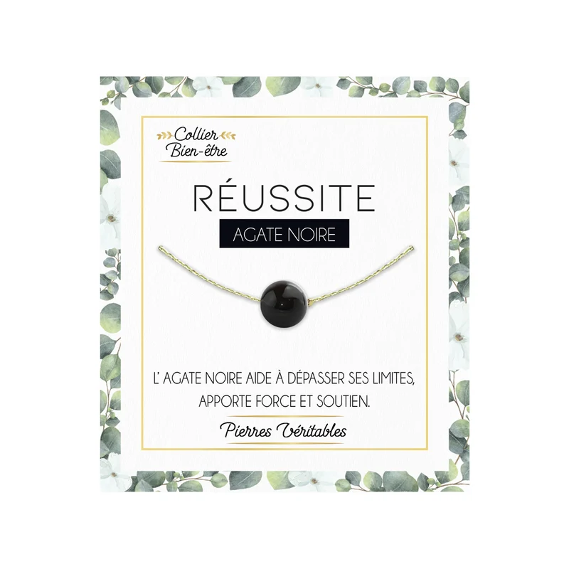 Collier avec pierre d'Agate noire aux vertus "Réussite"